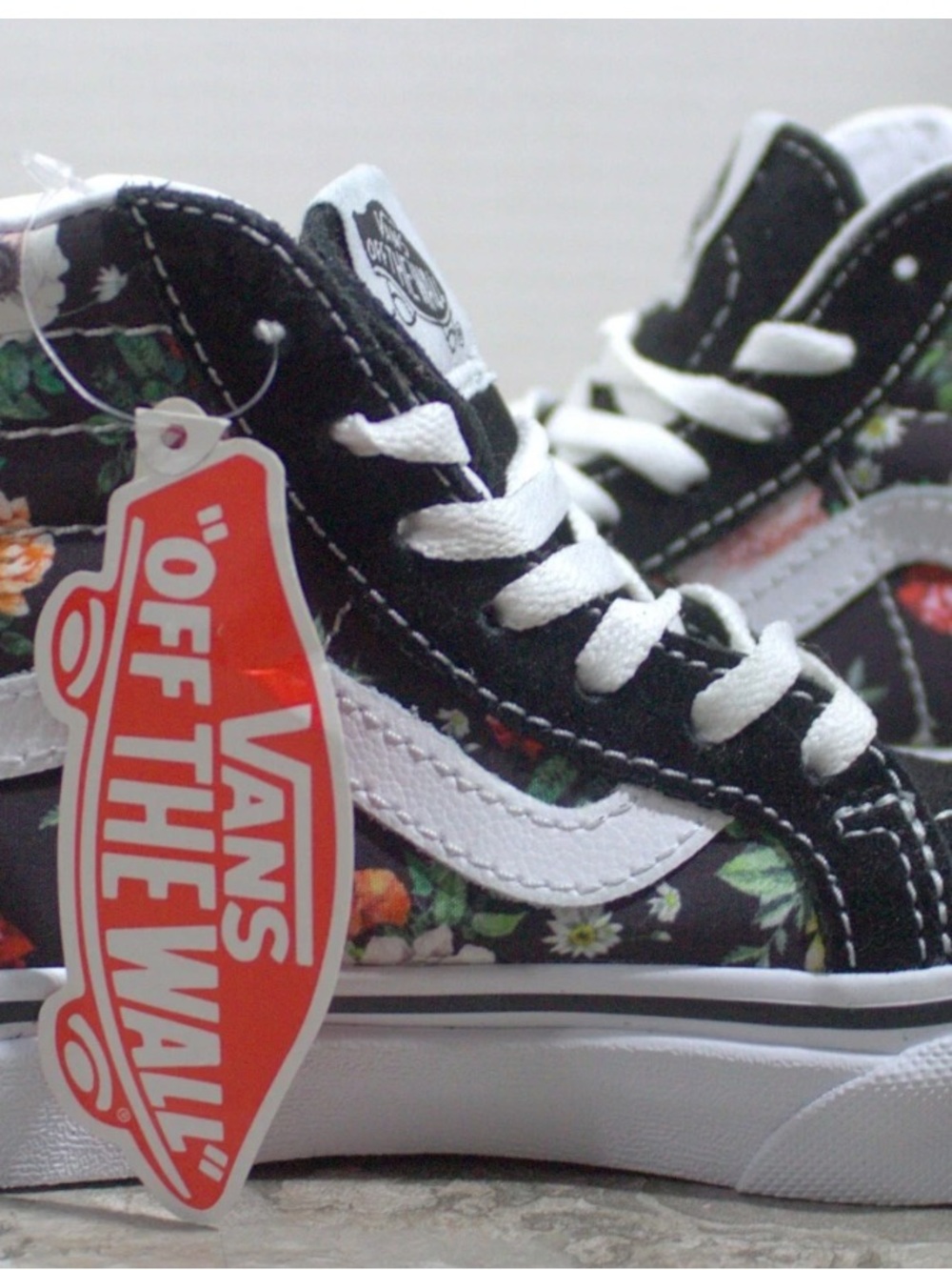 Vans Kids Sk8-Black Floral High-Top Sneakers with White Stripe SZ 10